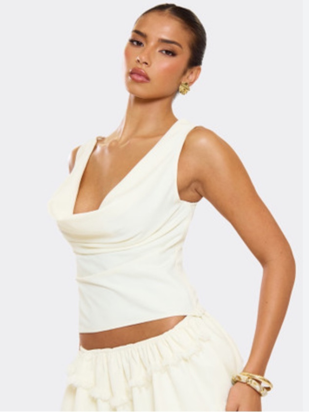 Y2K Bebe Cream Draped Tank Top